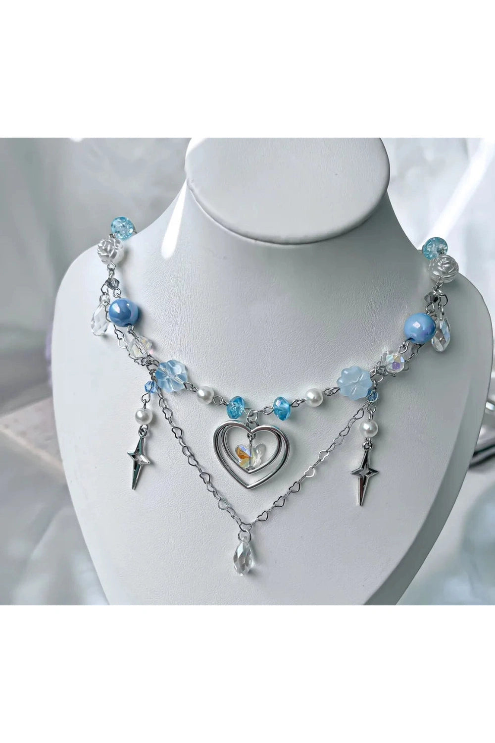 Blue Heart Beaded Necklace