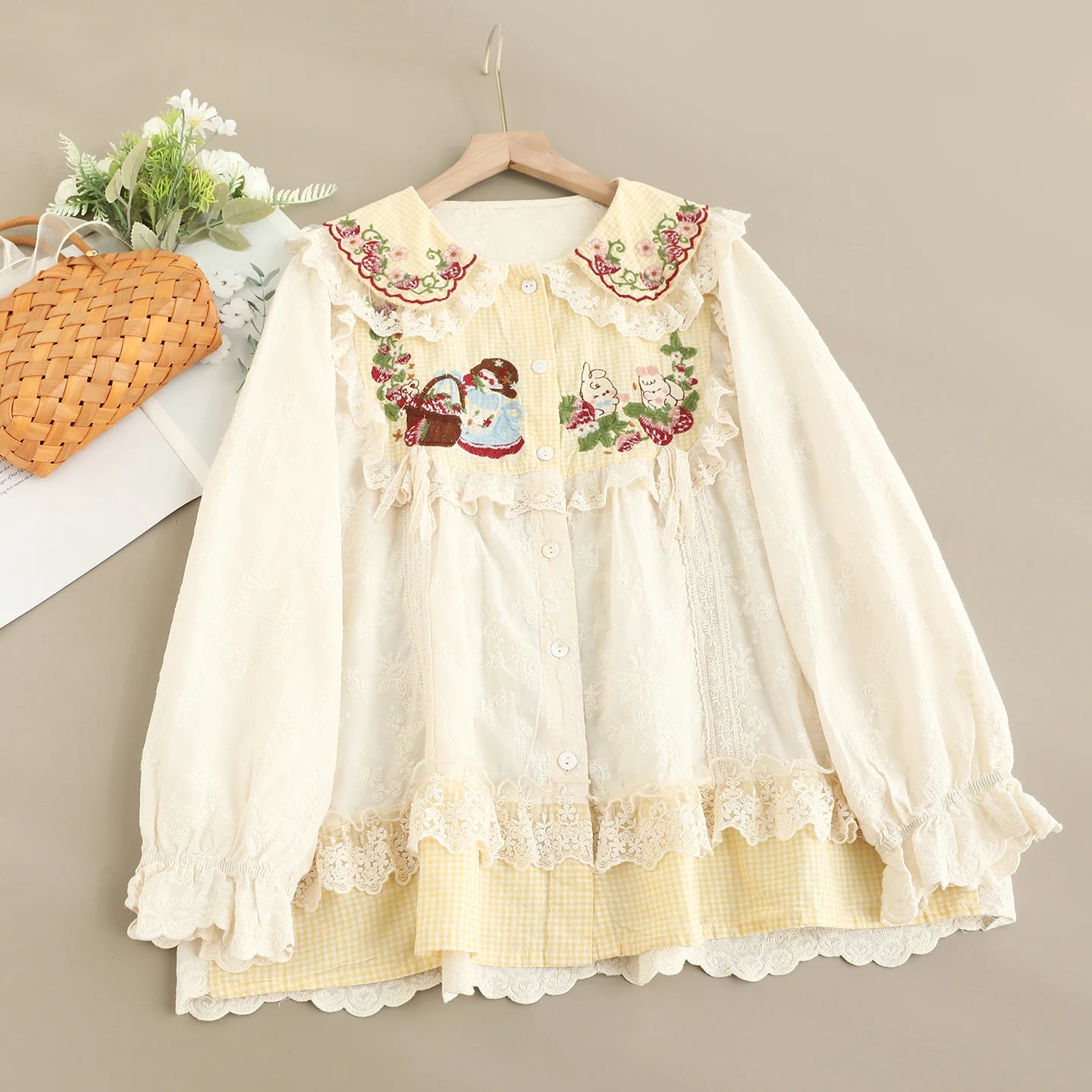 Sweet Mori Embroidered Ruffle Blouse