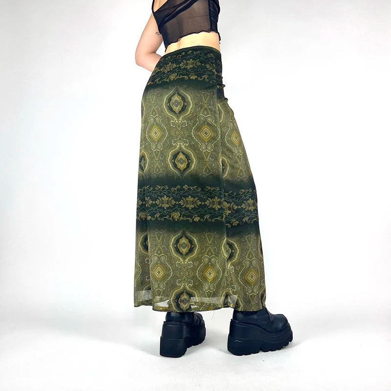 Goblincore Forest Green Maxi Skirt