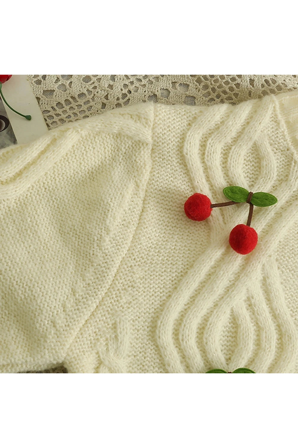 Cherry Cheer Cable Knit Fall Cardigan