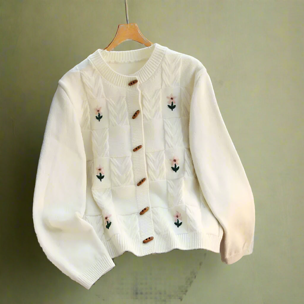 Vintage Embroidered Button-Up Sweater cottagecoreclothes