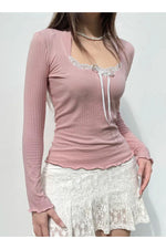 Ribbon Lace Sweetheart Fall Sweater