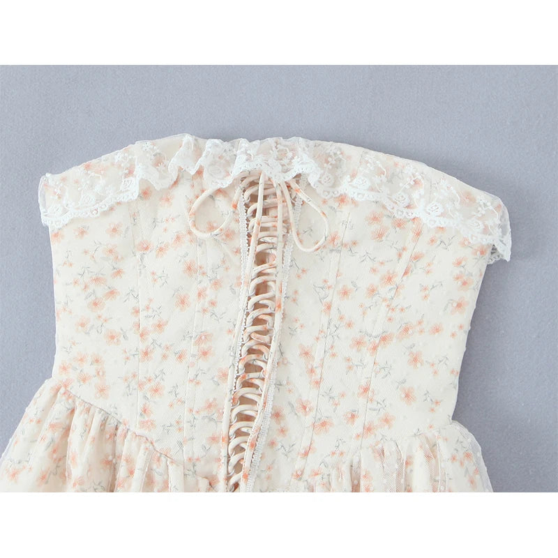 Cottagecore Off Shoulder Lace-Up Corset Dress