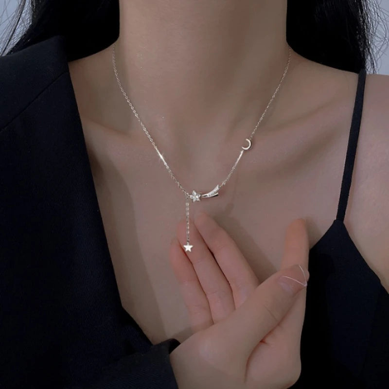 Ethereal Drop Necklace with Crystal Comet & Moon