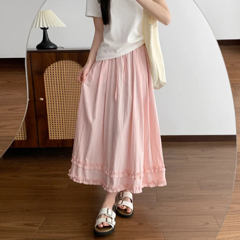 Prairie Blush Double-Ruffle Maxi Skirt