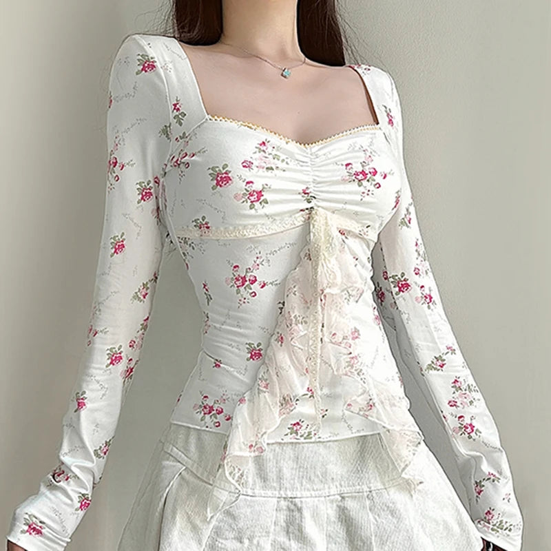 Vintage Rose Print Sweetheart Top