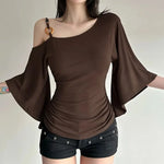 Off-Shoulder Pleated T-Shirt