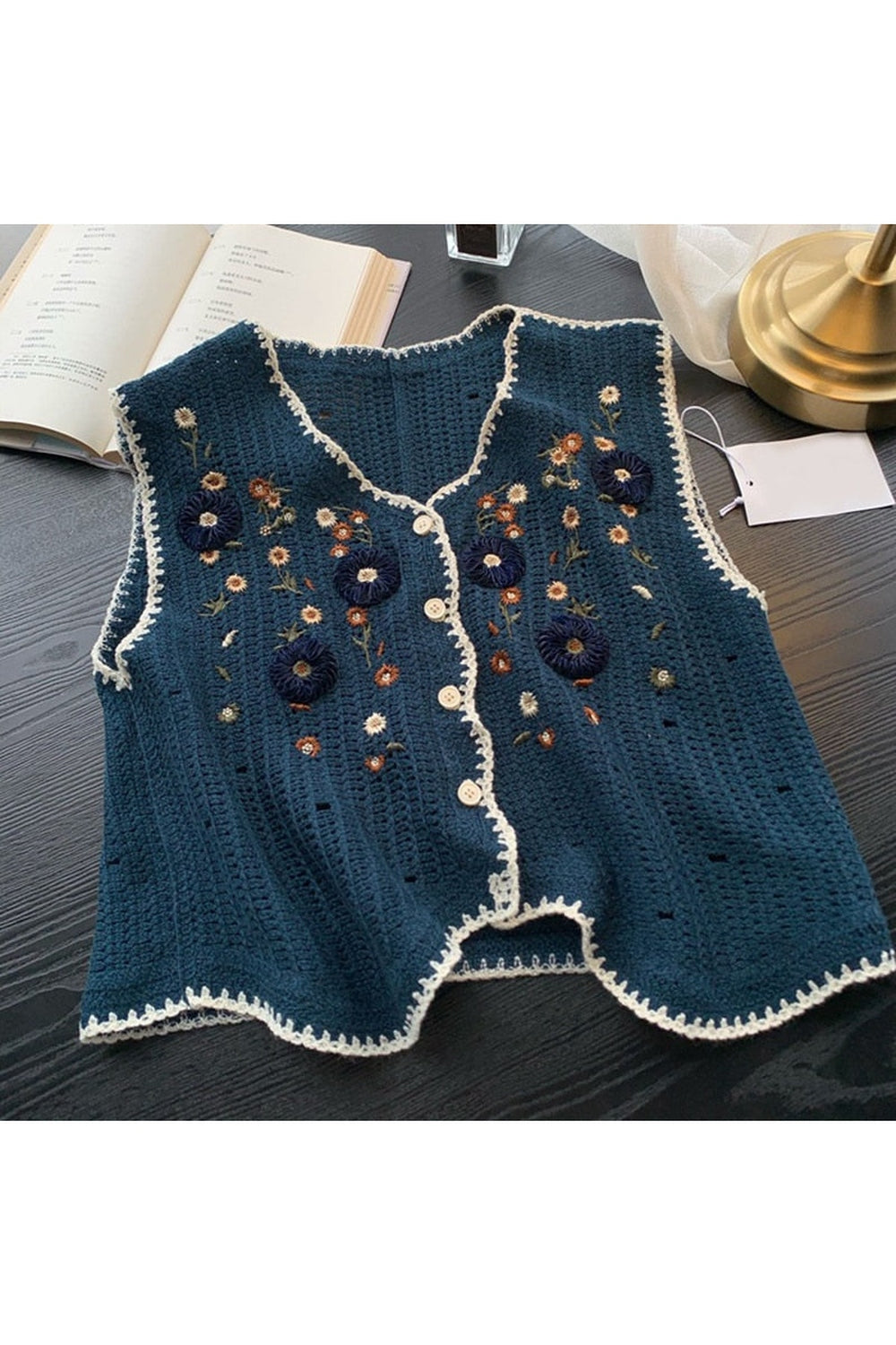 Embroidered Crochet Flower Vest