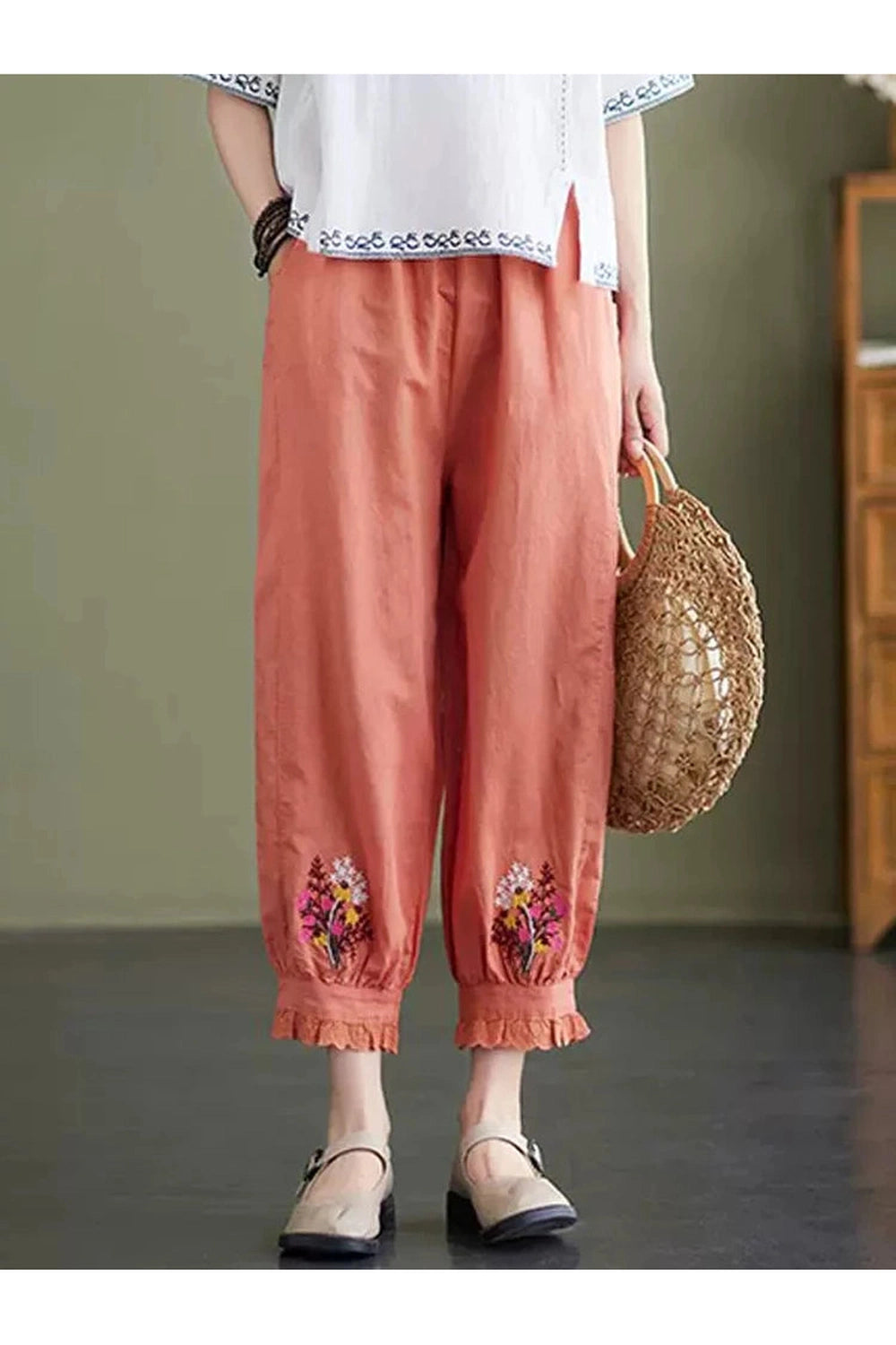 Embroidery Lantern Harem Pants