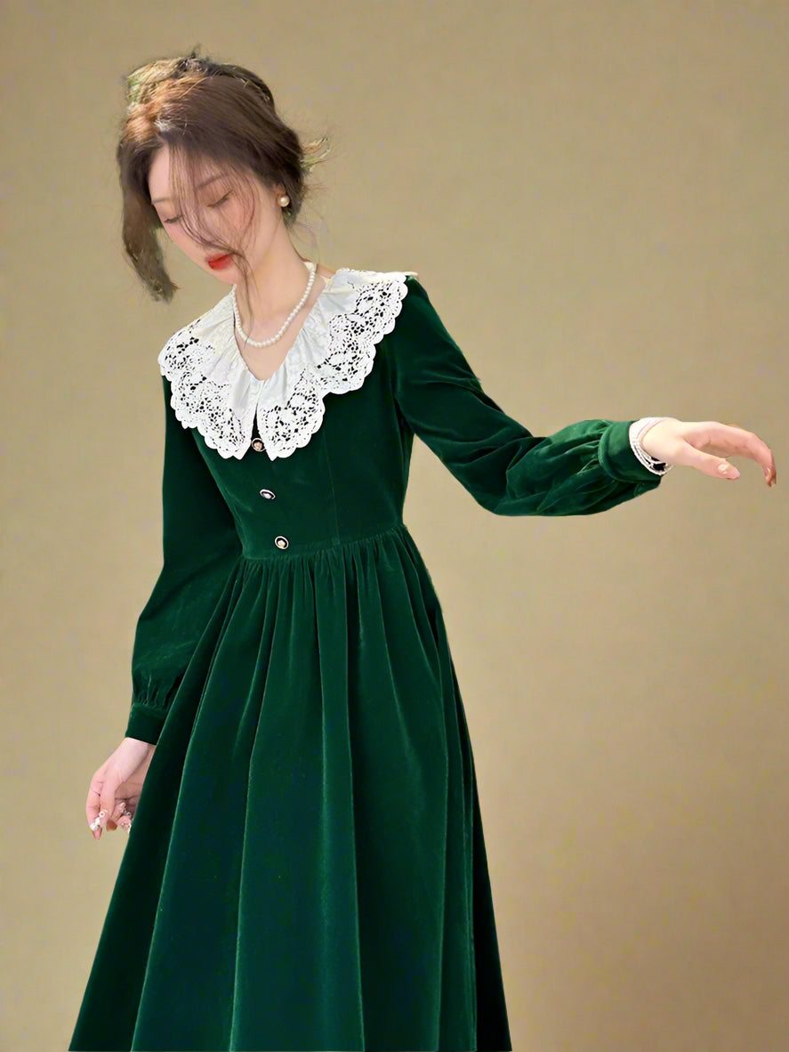 Cottagecore Lace Collar Velvet Dress cottagecoreclothes