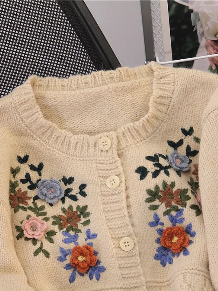 Cottagecore Embroidered Knit Cardigan