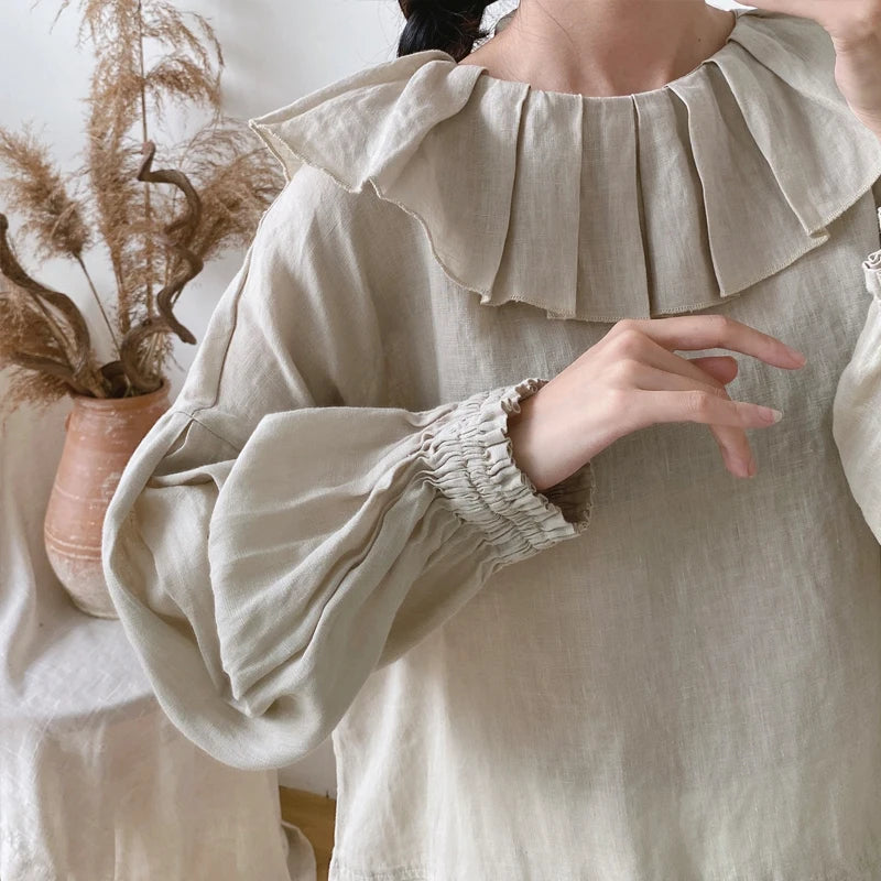 Vintage Ruffled Neck Peasant Blouse