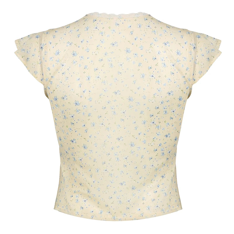 Fairycore Yellow Floral Bow Tie Top