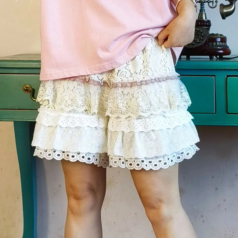 Mori Kei Ruffle Lace Skirt Shorts