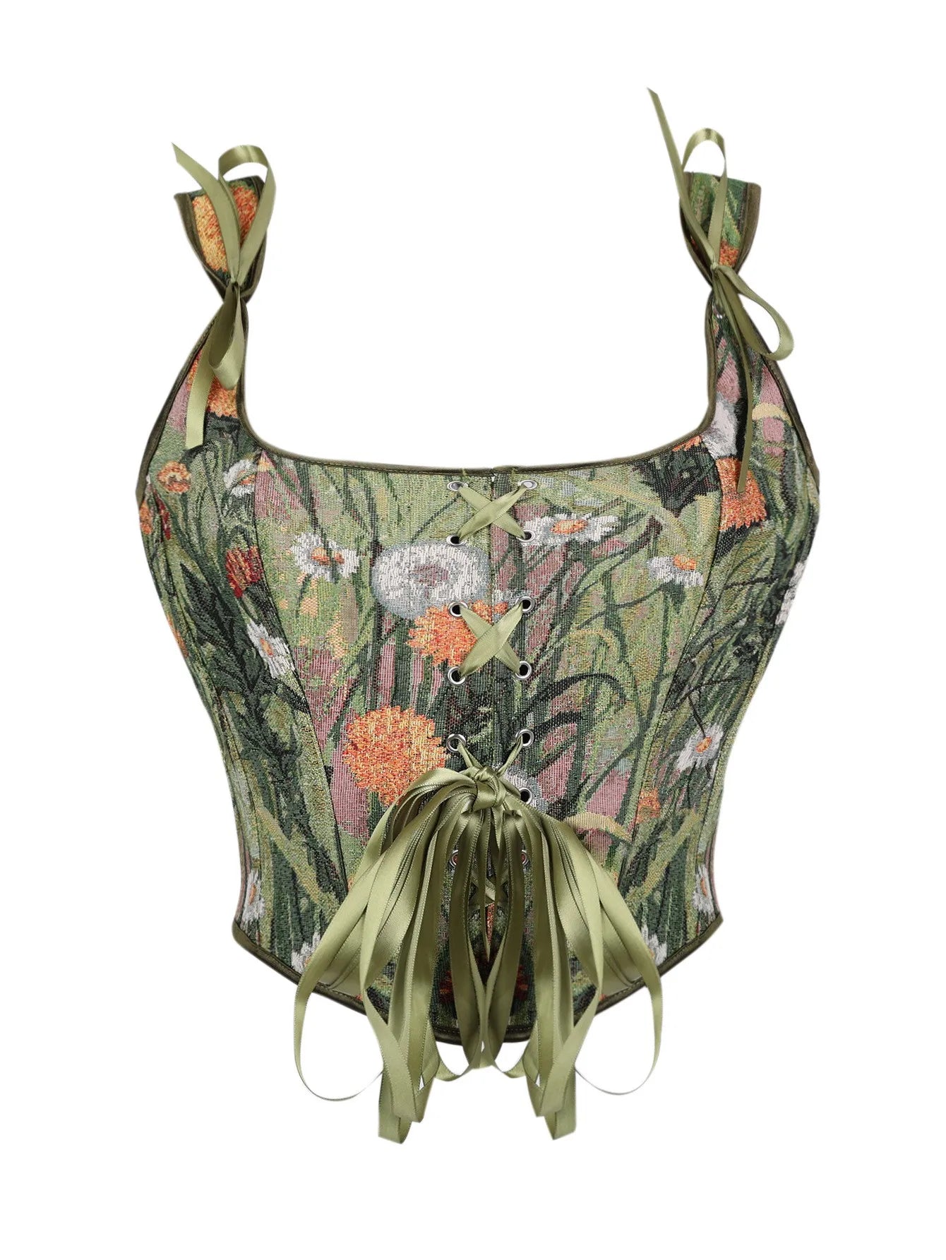 Fairycore Meadow Tapestry Lace-Up Corset Top