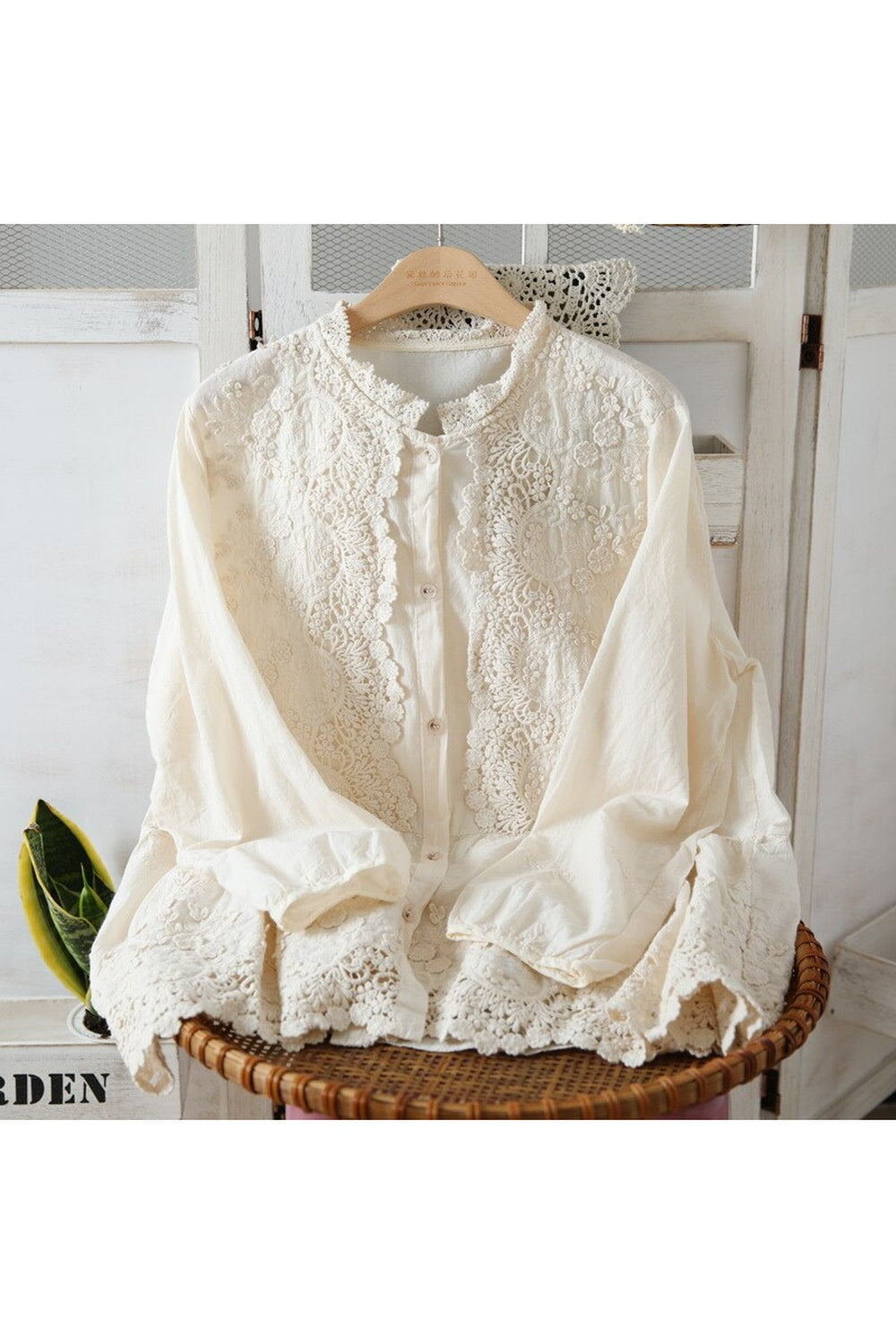 Victorian Lace Embroidery Linen Blouse