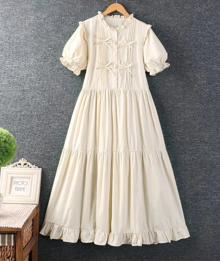 Dark Mori Bow Tie Tiered Midi Dress