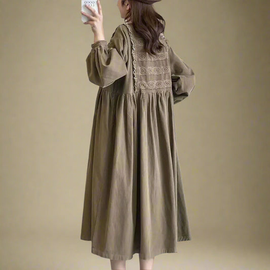 Mori Girl Embroidered Babydoll Midi Dress cottagecoreclothes