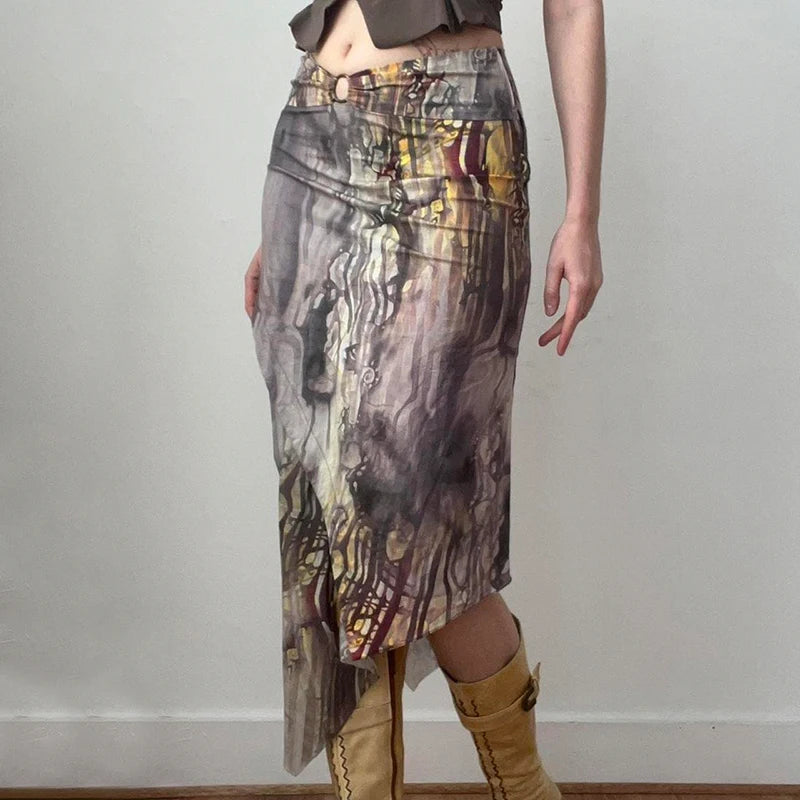 Goblincore Earthy Abstract Layered Skirt