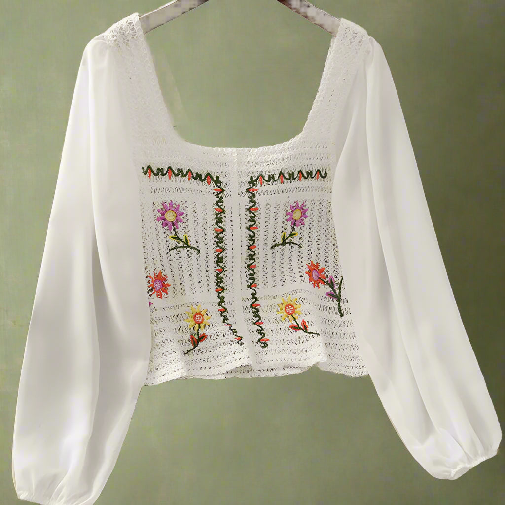Cottagecore Floral Crochet Peasant Top cottagecoreclothes