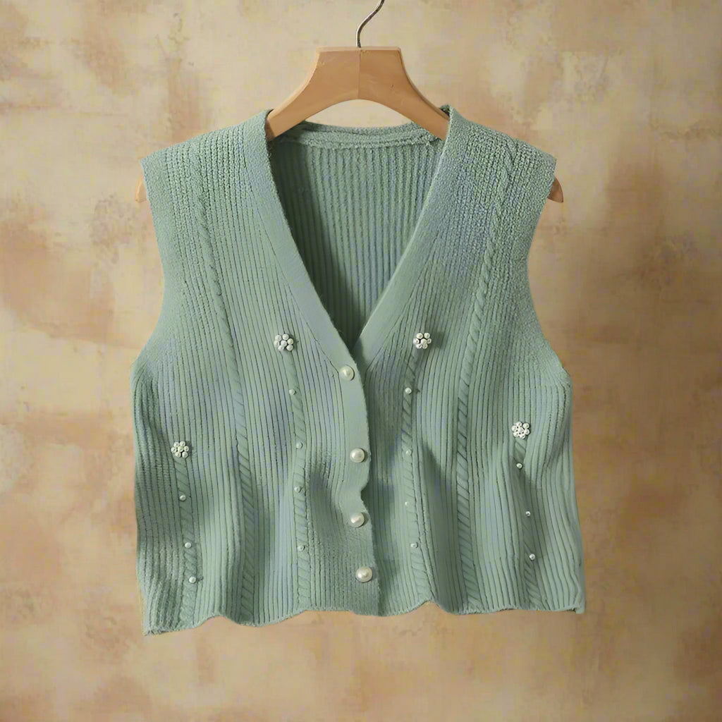Vintage V-Neck Buttoned Sweater Vest cottagecoreclothes
