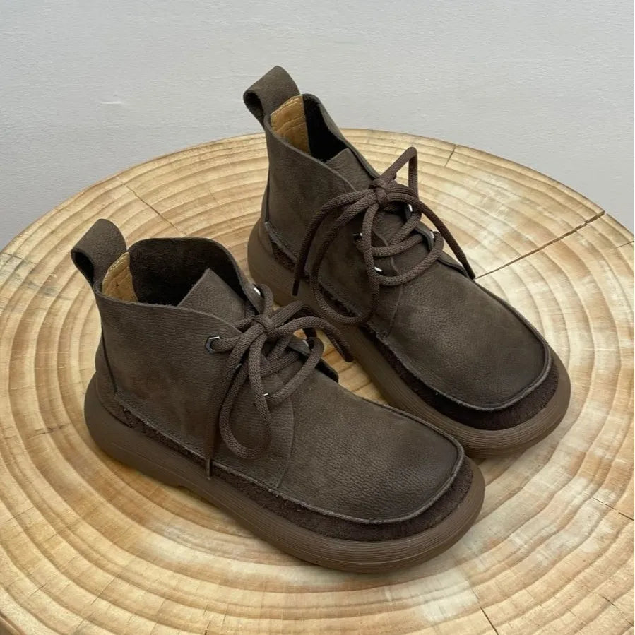 Goblincore Worn Earth Lace-Up Ankle Boot