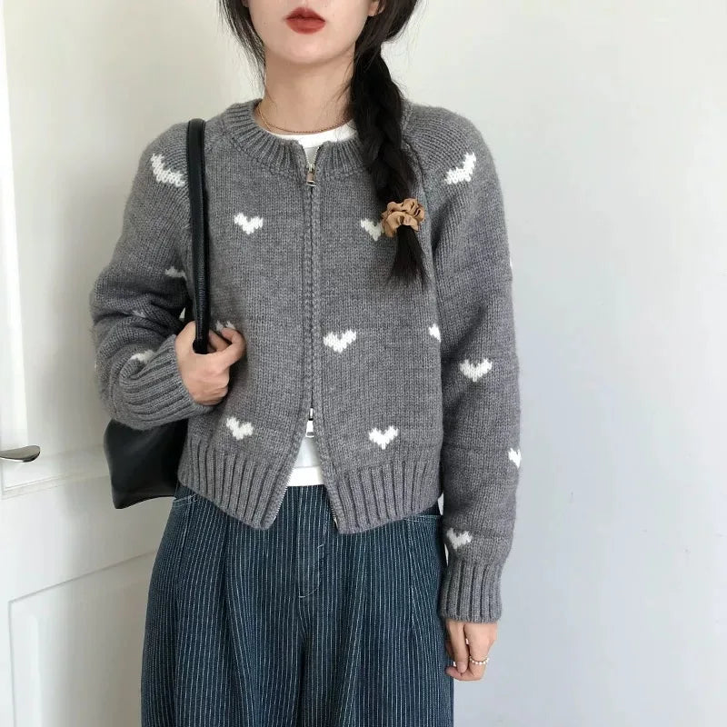 Heart Knit Zip Cardigan