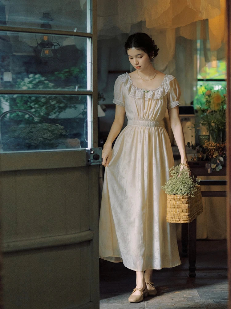 Prairie Cream Lace Ruffle Midi Dress