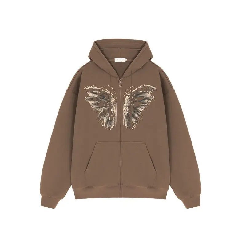 Fairy Grunge Pinned Wings Oversized Zip Hoodie