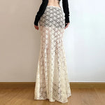 Fairycore Ivory Lace Flared Maxi Skirt