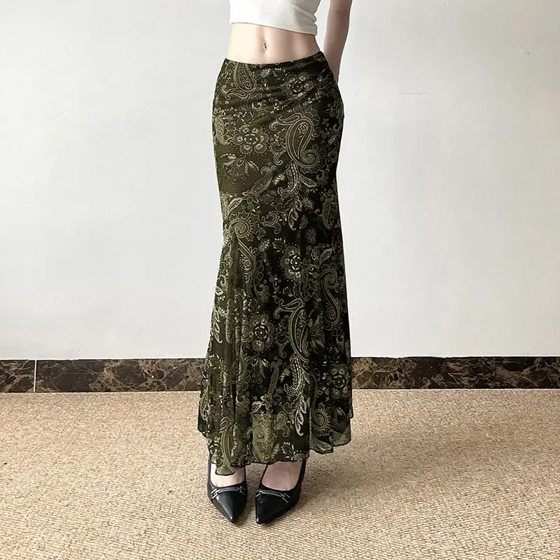 Vintage Forest Paisley Maxi Skirt