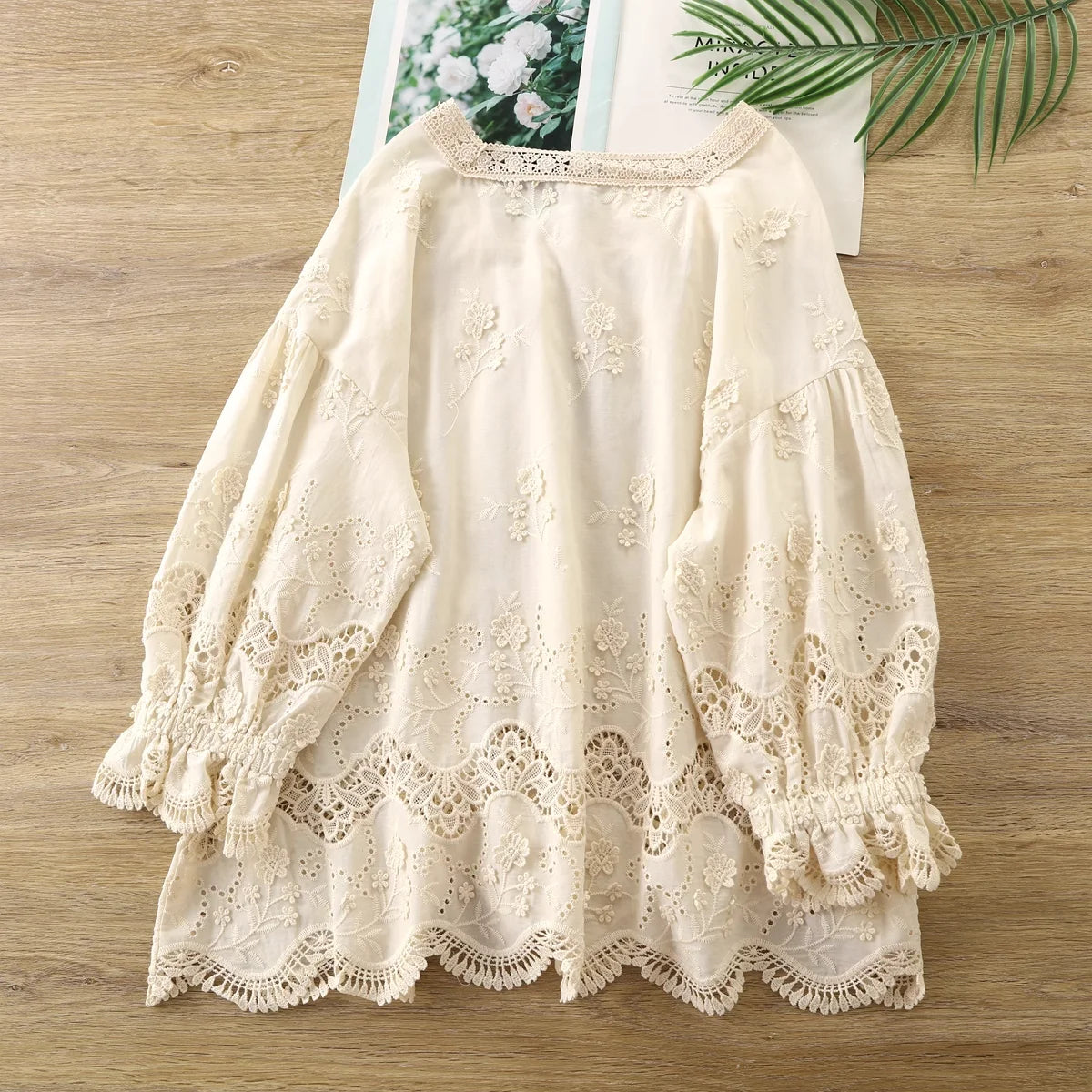 Fairycore Square Neck Lace Embroidered Blouse