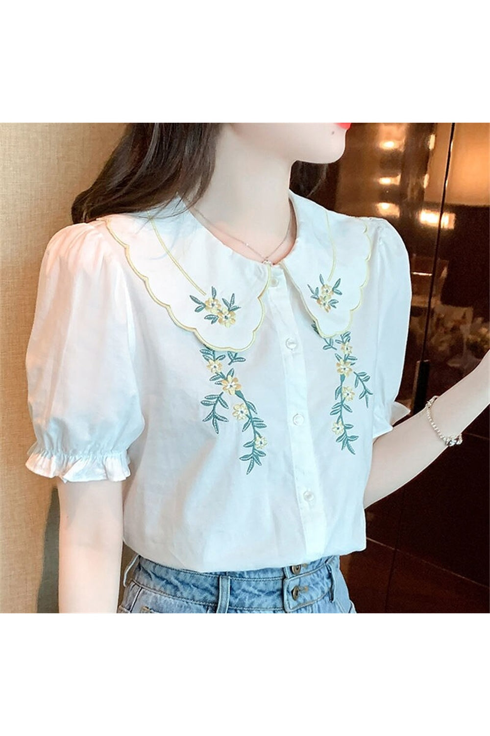 Cottagecore Peter Pan Collar Ruffle Shirt cottagecoreclothes