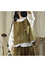 Plaid Cotton Linen Fall Vest Coat