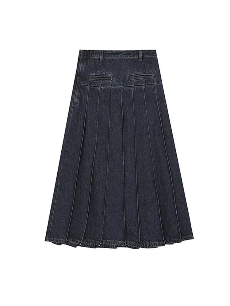 Dark Cottagecore Pleated Denim Skirt