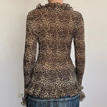 Vintage Leopard Ruffle Front Blouse