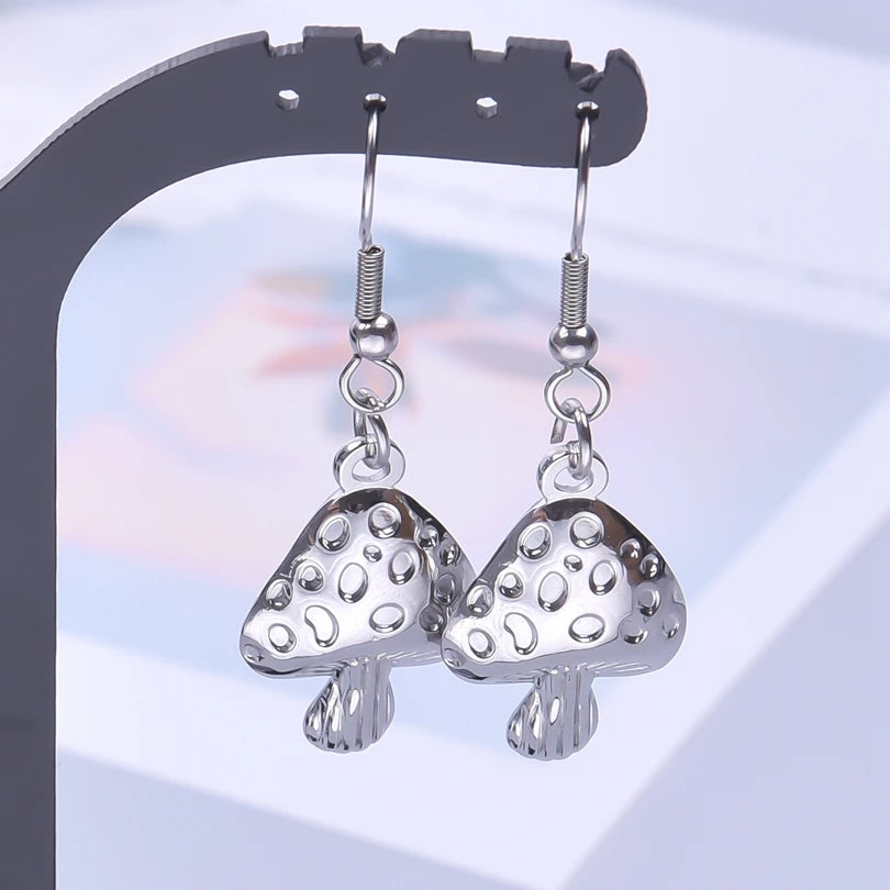 Goblincore Iridescent Mushroom Drop Earrings