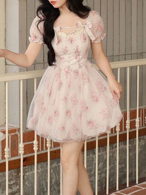 French Floral Mini Fairy Dress
