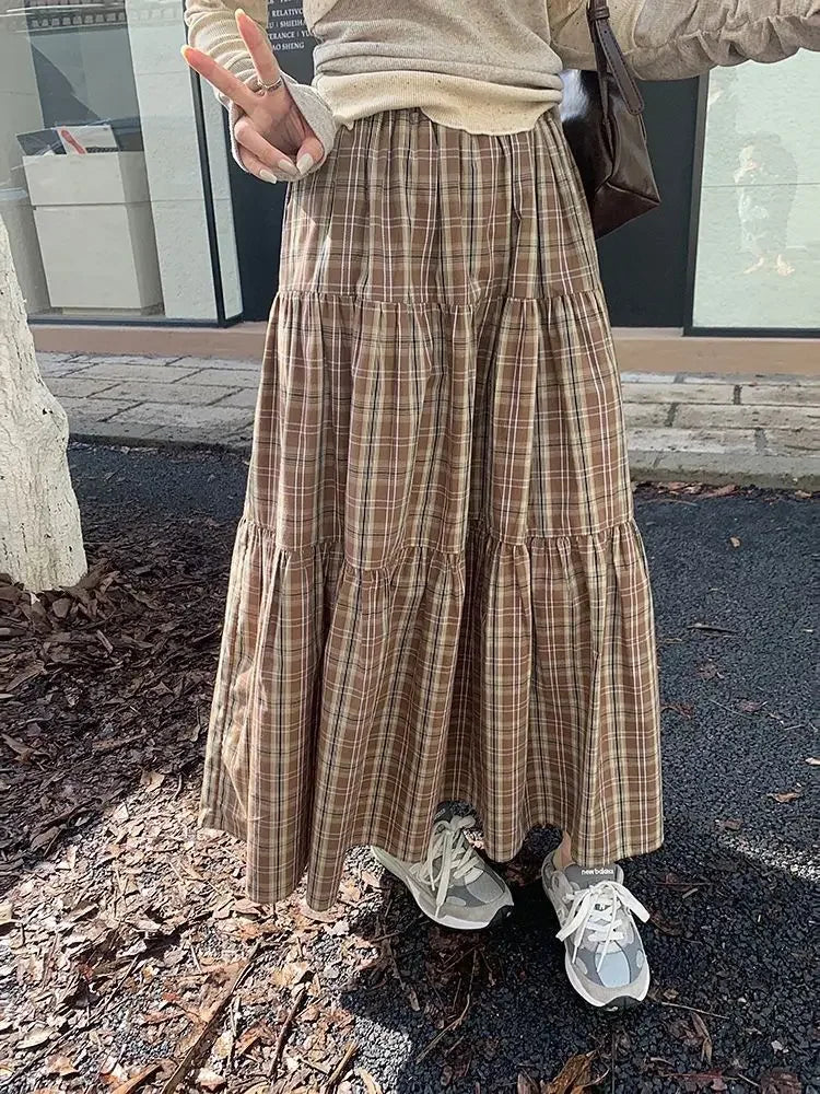 Vintage Rustic Plaid Ruffle Skirt