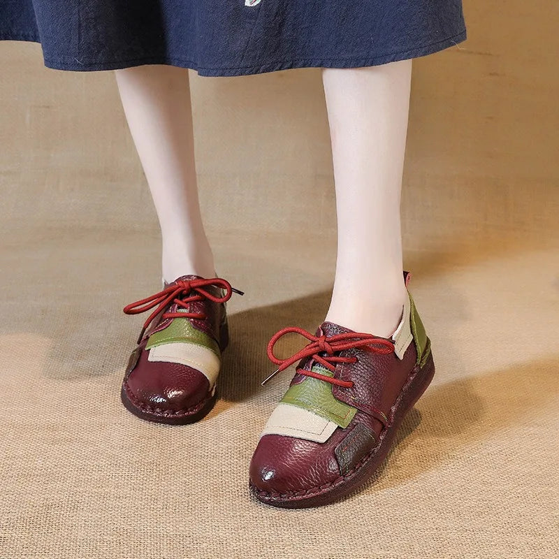 Goblincore Patchwork Leather Lace-Up Flat Shoe