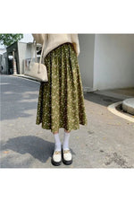 Floral Corduroy Swing Skirt