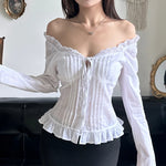 Vintage White Ruffled Peasant Top