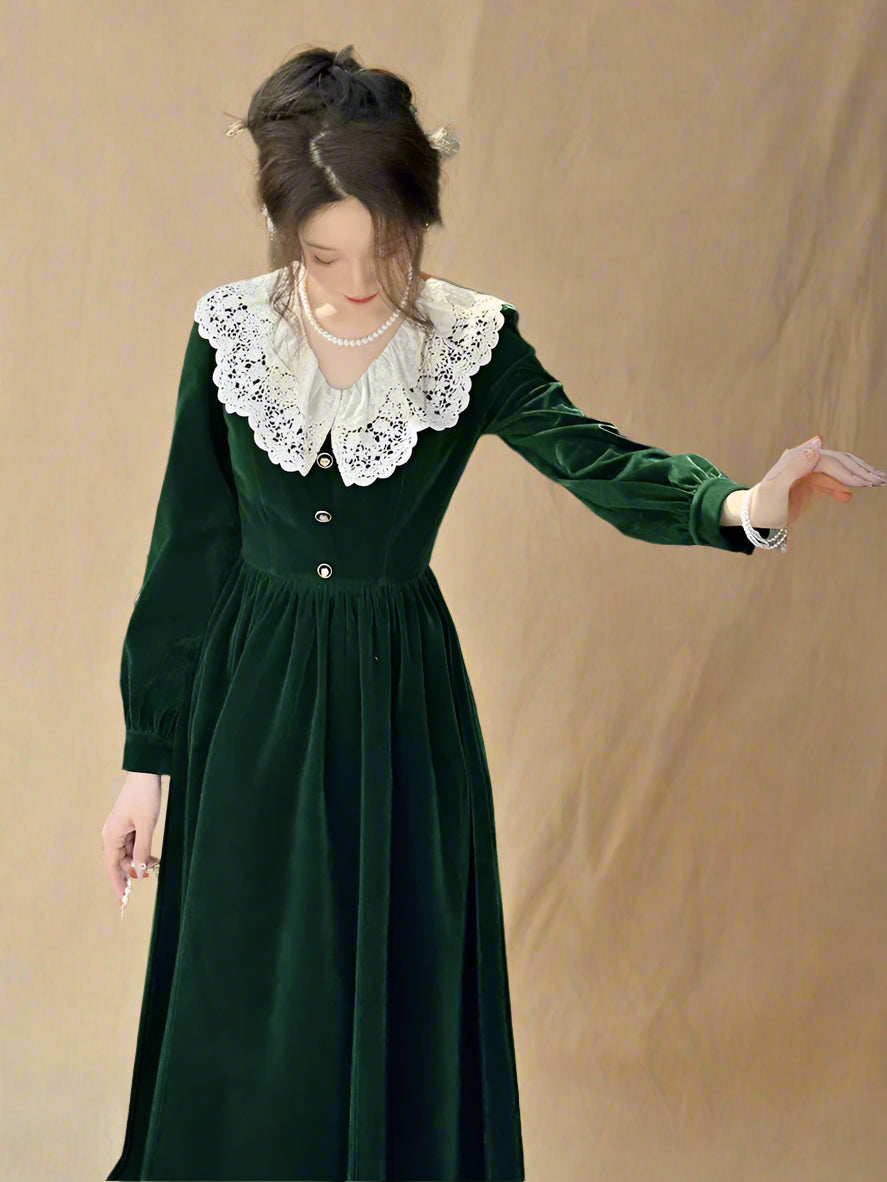 Cottagecore Lace Collar Velvet Dress cottagecoreclothes