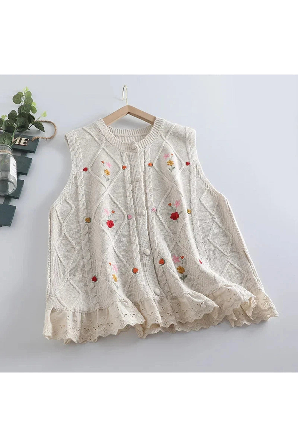 Vintage Embroidery Fall Sweater Vest cottagecoreclothes