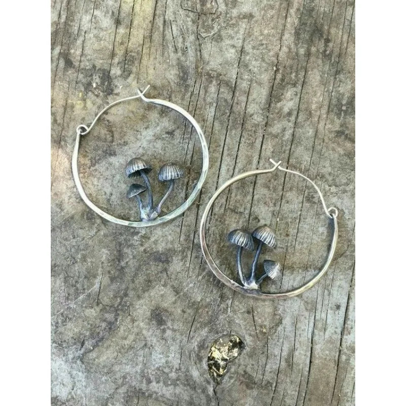 Goblincore Mushroom Hoop Earrings