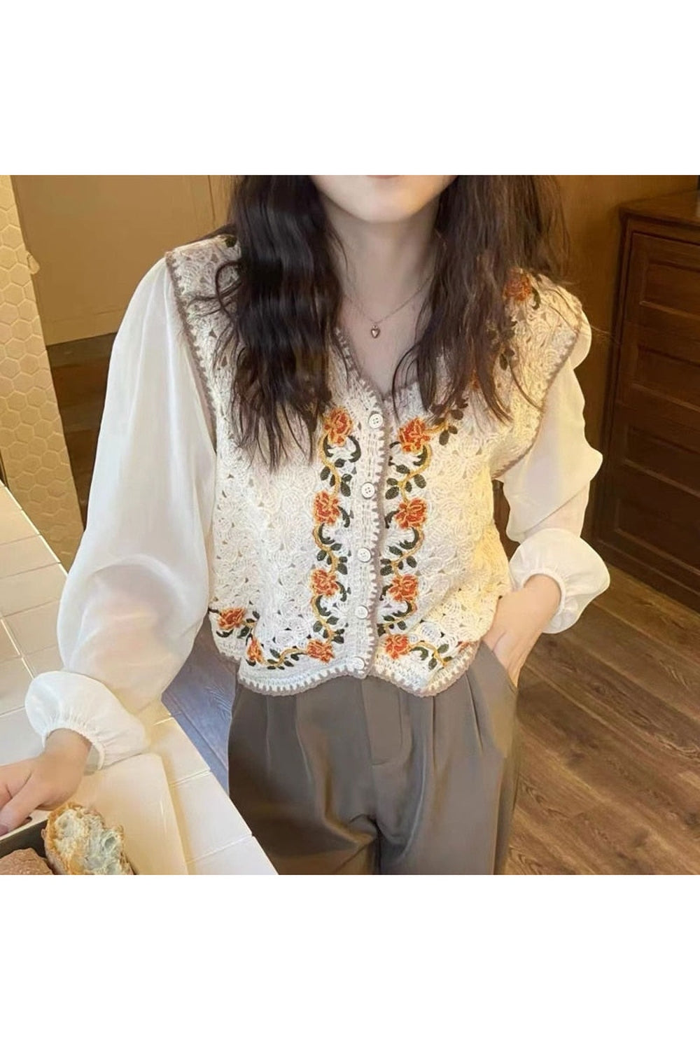 Chiffon Puff Sleeve Button Blouse