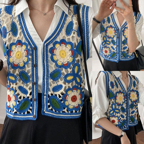 Cottagecore Crochet Floral Vest