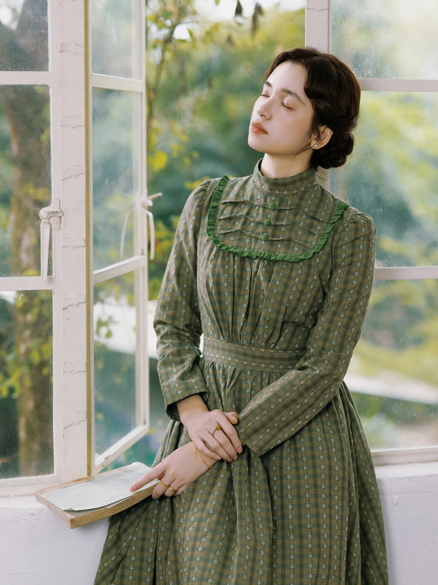 Cottagecore Moss Garden Pintuck Maxi Dress