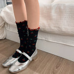 Vintage Cherry Print Ruffle Socks