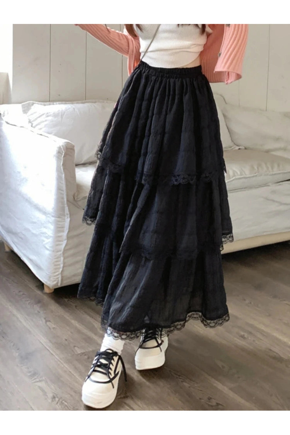 Black White High Low Skirt cottagecoreclothes